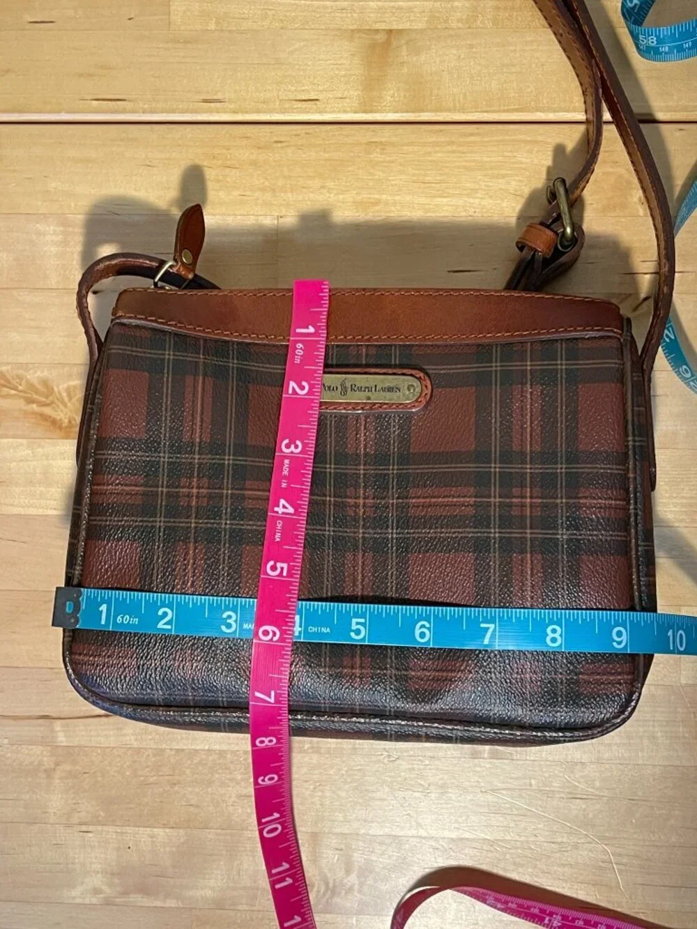 Vintage Polo Ralph Lauren Tartan Plaid Leather Crossbody Bag Heritage Equestrian